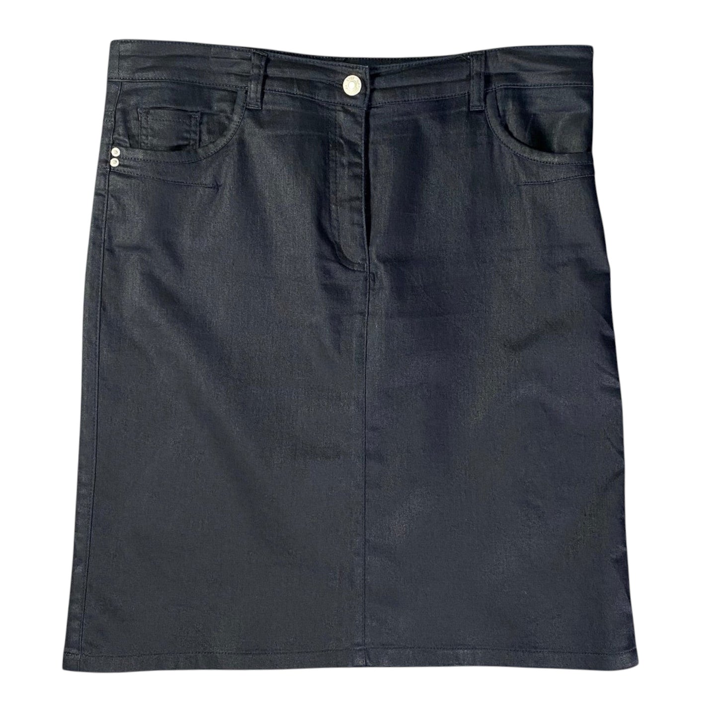 Caroll Paris Coated Denim Midi Black Skirt
