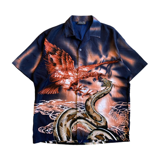 Vintage Navy Hawk Vs Snake Graphic Button-up T-Shirt