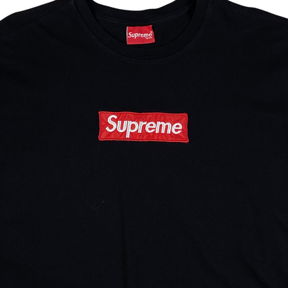 Digg It Thrift & Vintage black Supreme Spain box logo t-shirt with red embroidered logo, fits like a size Large
