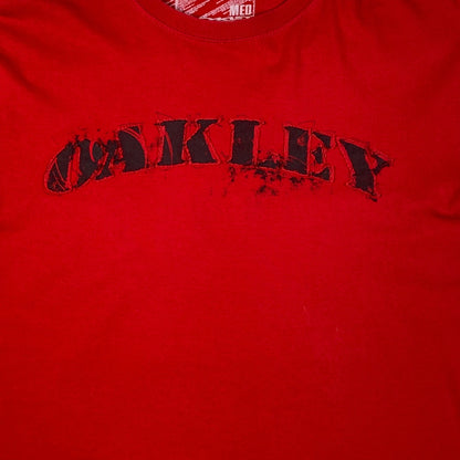 Oakley Distressed Spellout Red T-Shirt