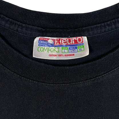 Digg It Thrift & Vintage black cotton t-shirt neck label showing Euro Comfort brand and size large tag