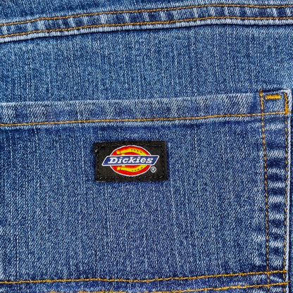 Digg It Thrift & Vintage Dickies Flex blue denim jeans back pocket with classic logo patch and orange stitching