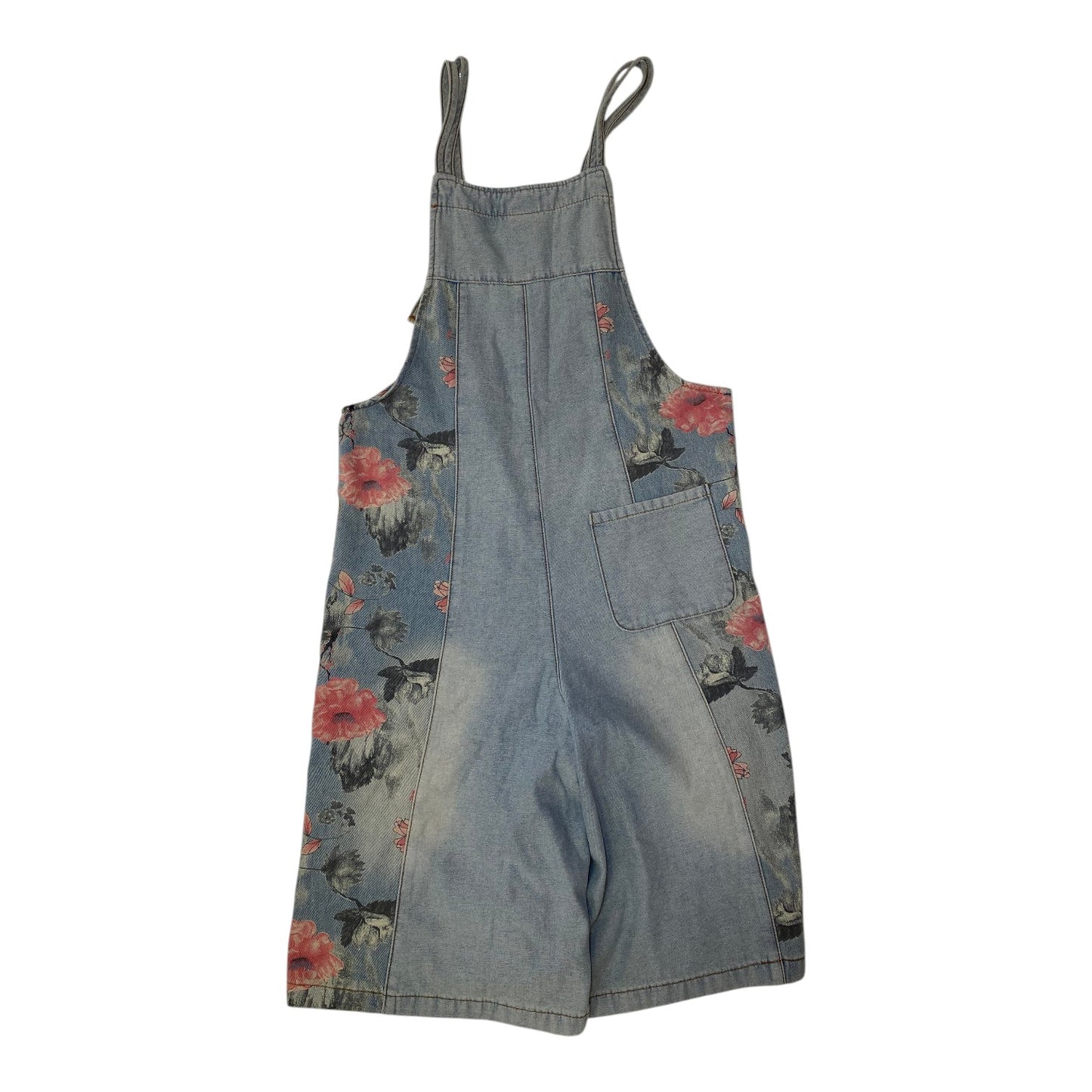 Floral Light Denim Wide Leg Overalls