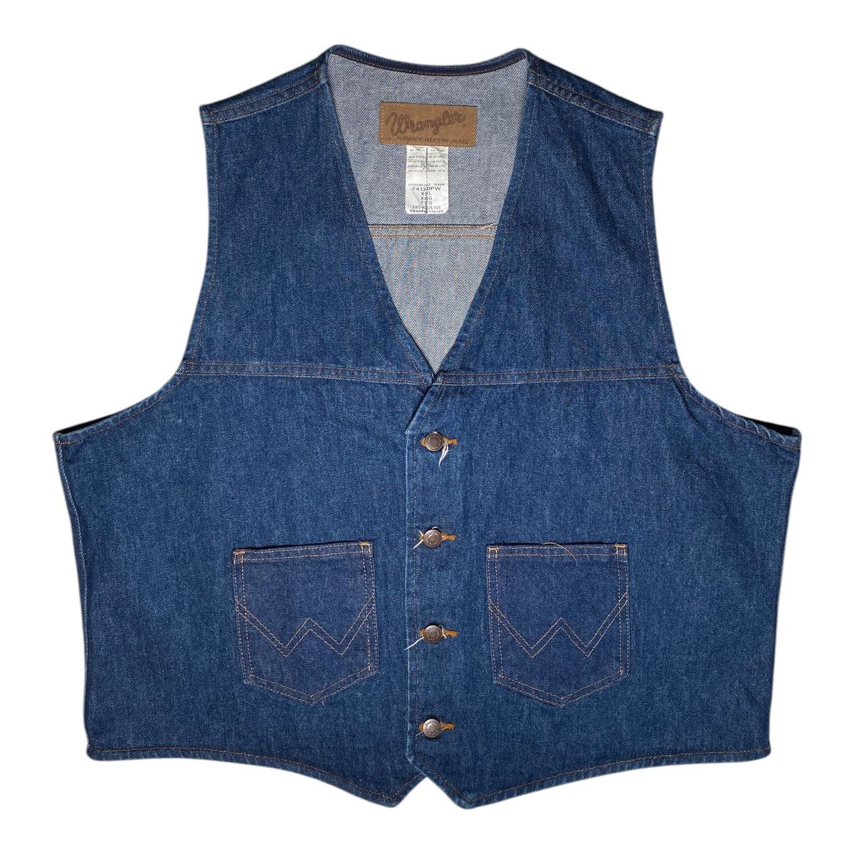 Digg It Thrift & Vintage Wrangler classic blue denim vest with button front and western pocket stitching