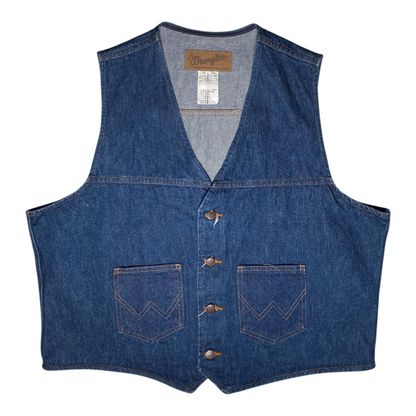 Digg It Thrift & Vintage Wrangler classic blue denim vest with button front and western pocket stitching