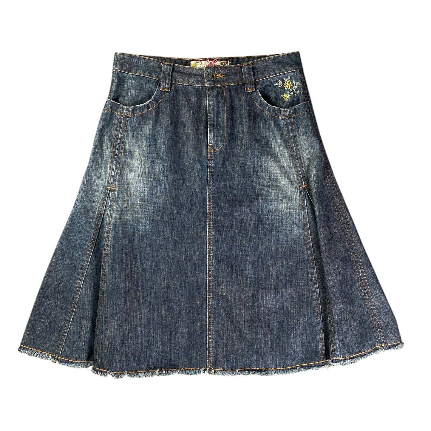 White Stuff Floral Embroidered Pleated Denim Midi Blur Skirt