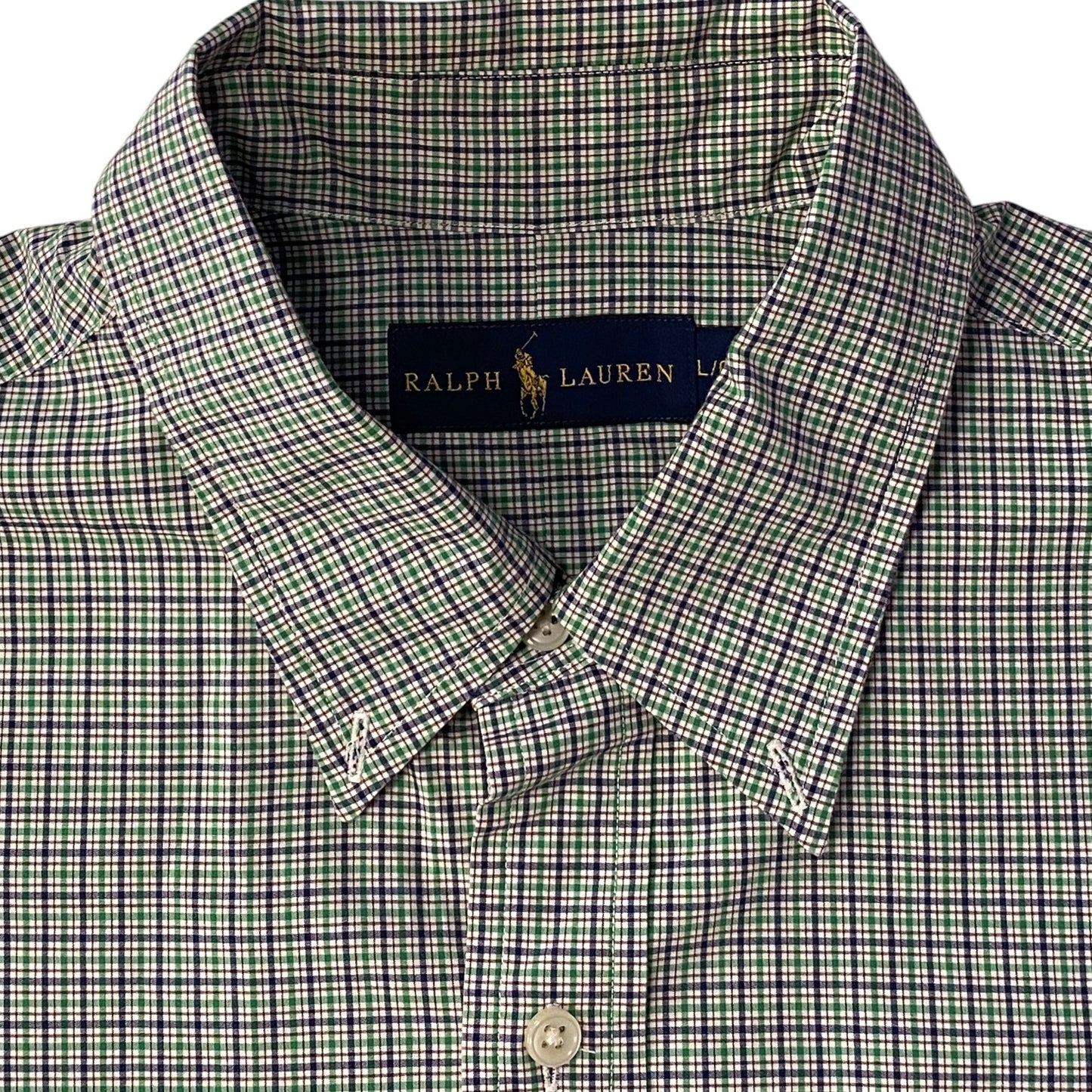 Ralph Lauren Green & Navy Checkered Pattern Button Down Shirt