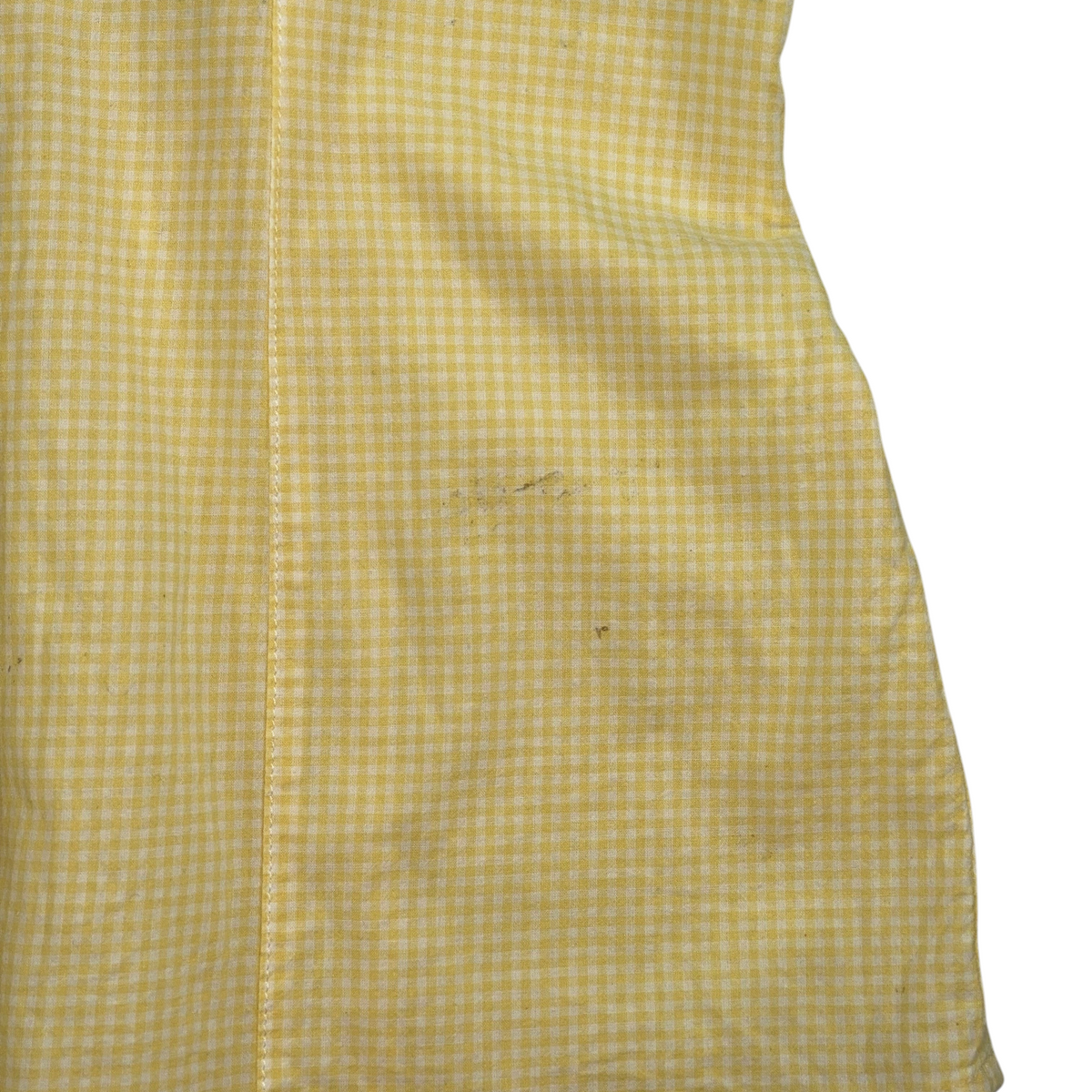 Digg It Thrift & Vintage yellow gingham western shirt fabric detail showing a small stain on the cotton material