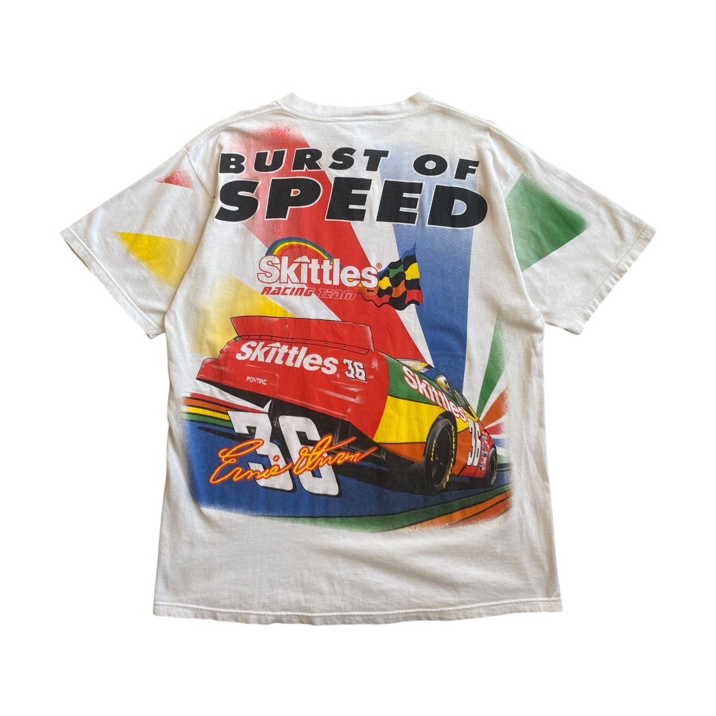 Vintage 1998 NASCAR Skittles Ernie Burst Of Speed T-Shirt