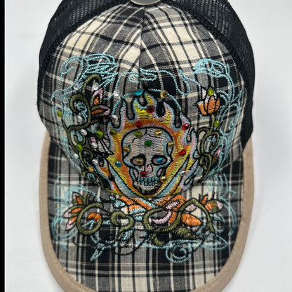 Vintage Y2K Ed Hardy Rhinestone Skull Trucker Cap
