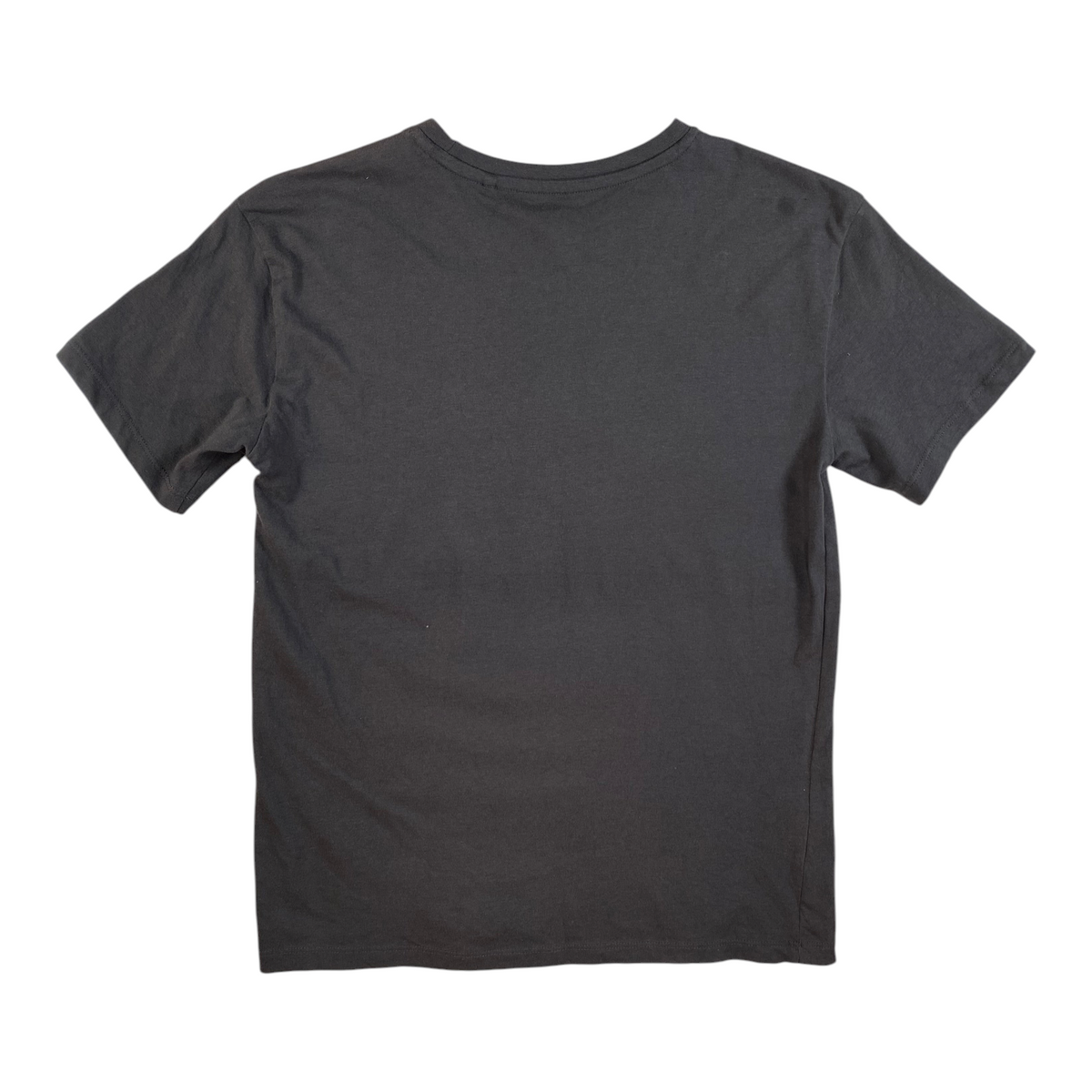 Back view of a plain charcoal grey Digg It Thrift & Vintage t-shirt with a crew neck, size XS fit.