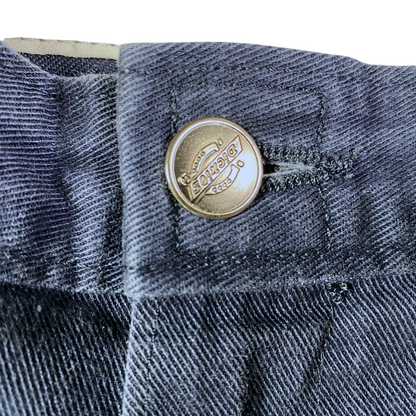 Digg It Thrift & Vintage navy Dickies work pants featuring a branded metal button closure and durable twill fabric.