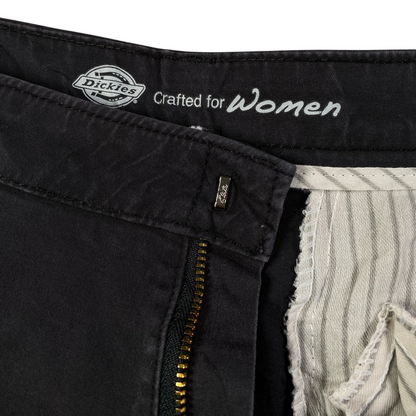 Digg It Thrift & Vintage Dickies women's dark grey pants featuring interior branding and a sturdy metal zipper