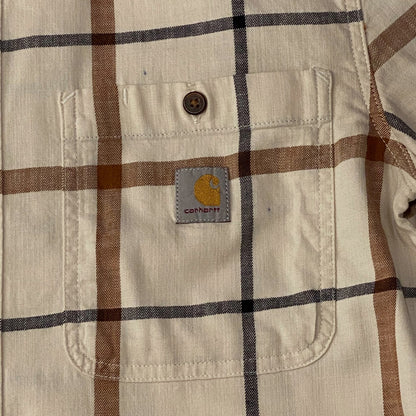 Carhartt Rugged Flex Cream, Blue, & Brown Plaid Pattern Shirt