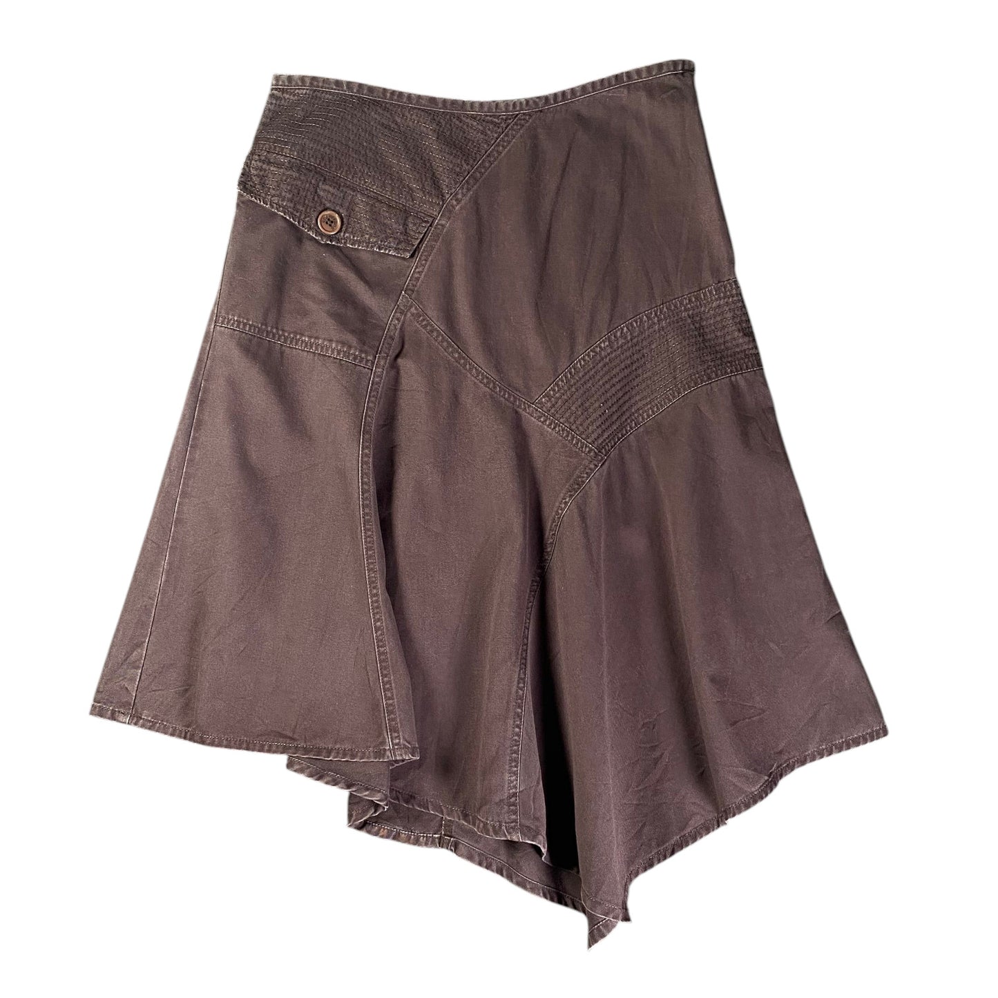 Red Herring Asymmetrical Panel Button Detail Mini Brown Skirt