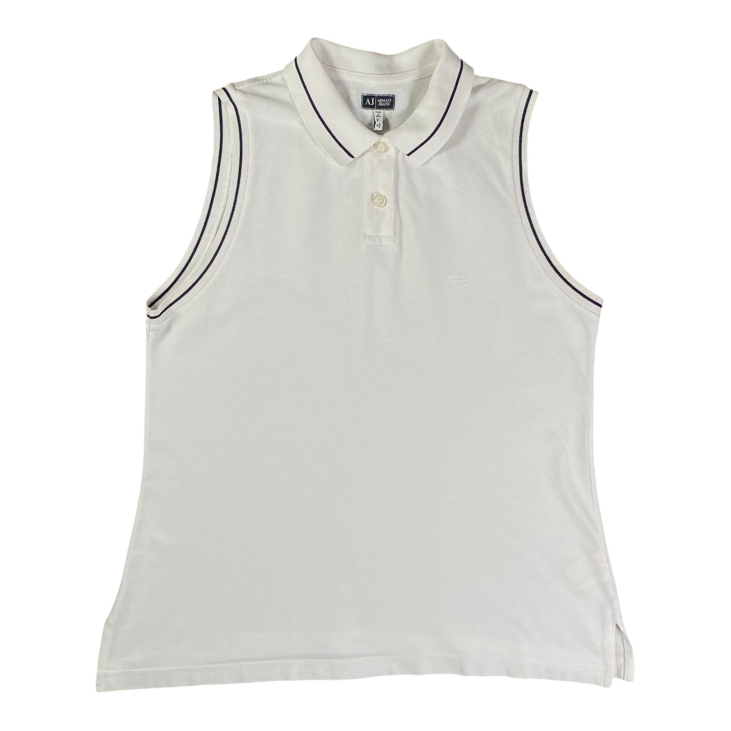 Armani Jeans Tipped Sleeveless White Polo T-shirt
