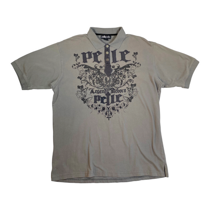 Digg It Thrift & Vintage grey Pelle Pelle Legend Reborn polo shirt with gothic graphic print and button placket