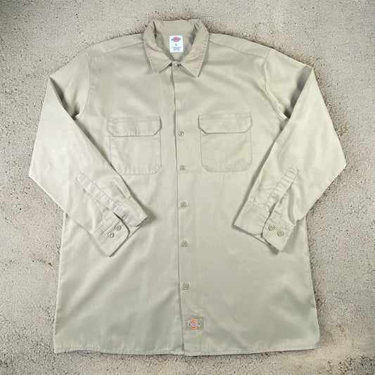 Dickies Beige Button Up Long Sleeve Shirt