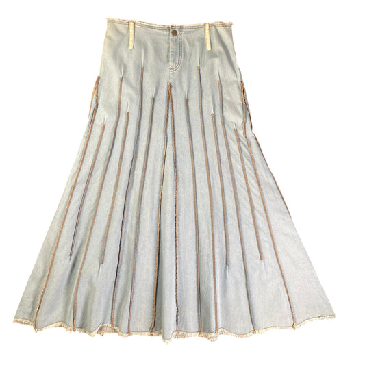 John Carlisle Essentials Denim Pleated A-Line Midi Light Blue Skirt ( taken by mavi )