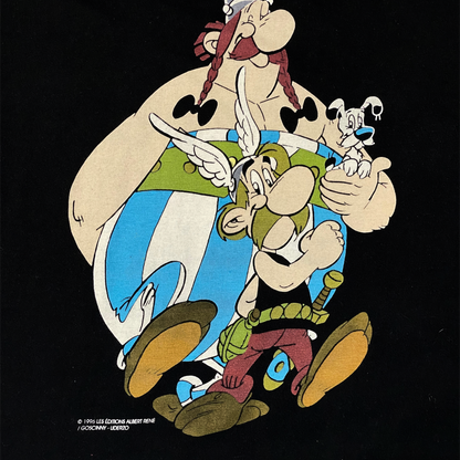 Digg It Thrift & Vintage black t-shirt featuring a 1996 Asterix and Obelix graphic print with Dogmatix