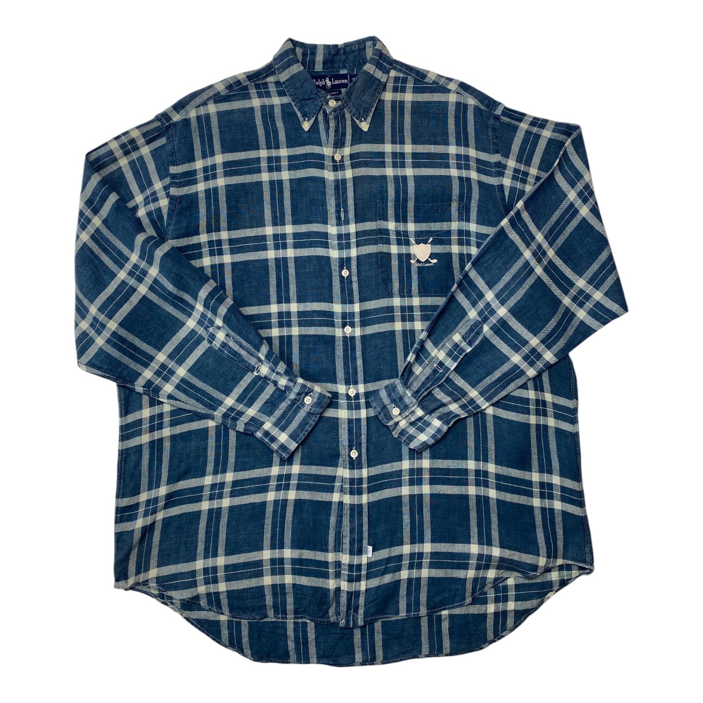 Ralph Lauren Classic Fit Green and Cream Plaid Button Down Shirt