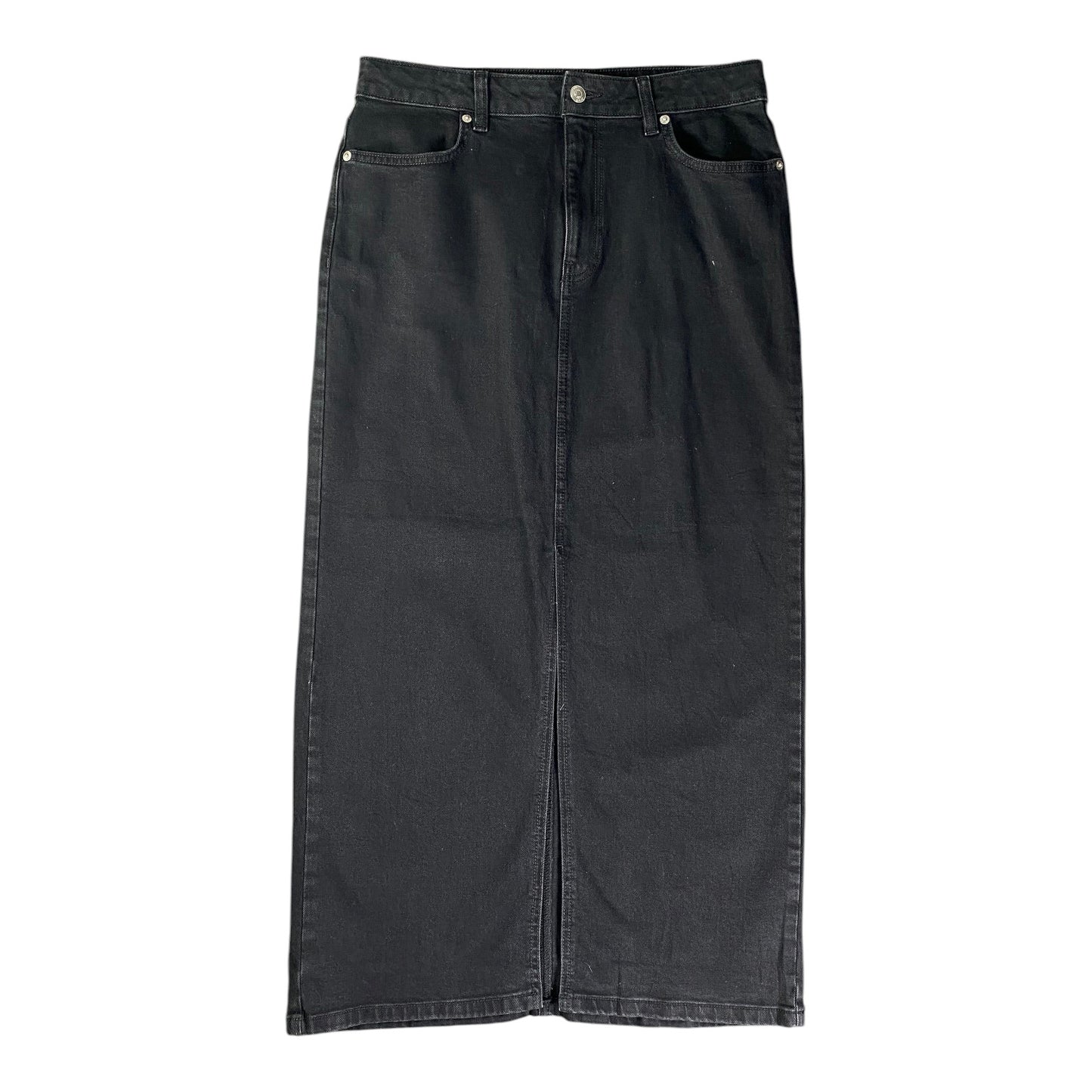 F&F High-Waisted Black Denim Midi Skirt