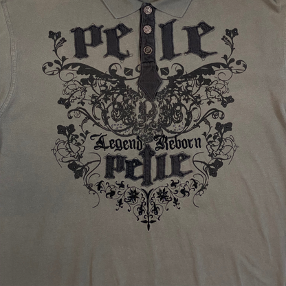 Digg It Thrift & Vintage grey Pelle Pelle Legend Reborn gothic graphic polo shirt with black embroidery and buttons