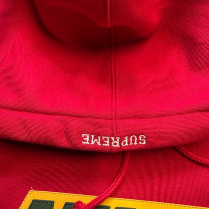 Digg It Thrift & Vintage red Nike x Supreme leather hoodie with embroidered logo detail on the hood