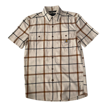 Carhartt Rugged Flex Cream, Blue, & Brown Plaid Pattern Shirt