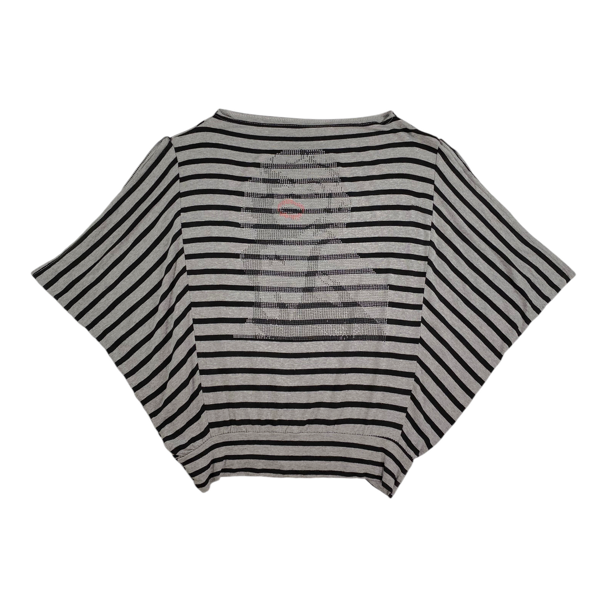 Digg It Thrift & Vintage grey and black striped batwing top featuring a Marilyn Monroe rhinestone graphic design.