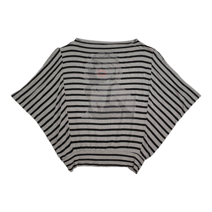 Digg It Thrift & Vintage grey and black striped batwing top featuring a Marilyn Monroe rhinestone graphic design.