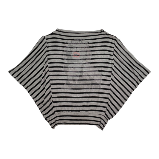 Digg It Thrift & Vintage grey and black striped batwing top featuring a Marilyn Monroe rhinestone graphic design.