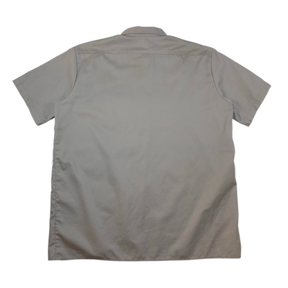 Back view of a Digg It Thrift & Vintage Dickies short-sleeve khaki work shirt in size 2XL.