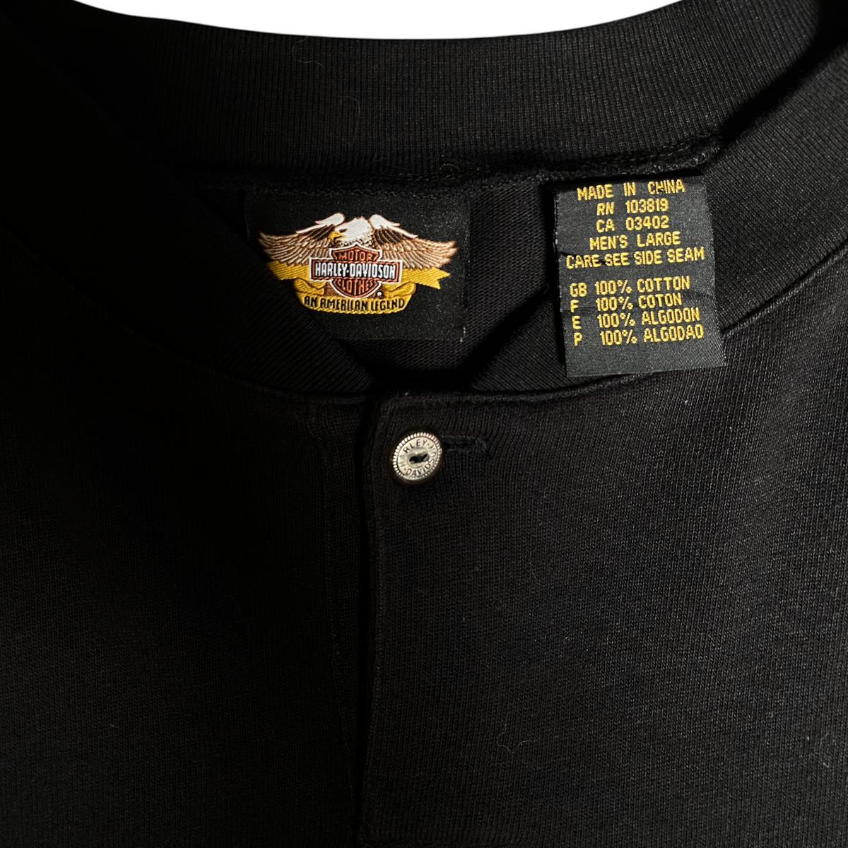 Digg It Thrift & Vintage Harley-Davidson black long sleeve sweatshirt with V-Twin Power branding and cotton tag