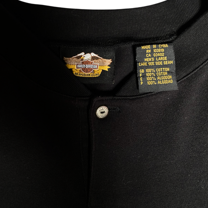 Digg It Thrift & Vintage Harley-Davidson black long sleeve sweatshirt with V-Twin Power branding and cotton tag