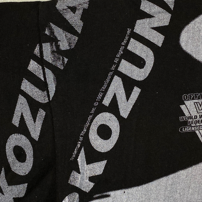 Digg It Thrift & Vintage black vintage WWF Yokozuna all-over graphic t-shirt with 1992 TitanSports copyright detail