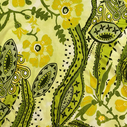 Digg It Thrift & Vintage olive and yellow floral paisley patterned fabric top with a vintage-inspired design.