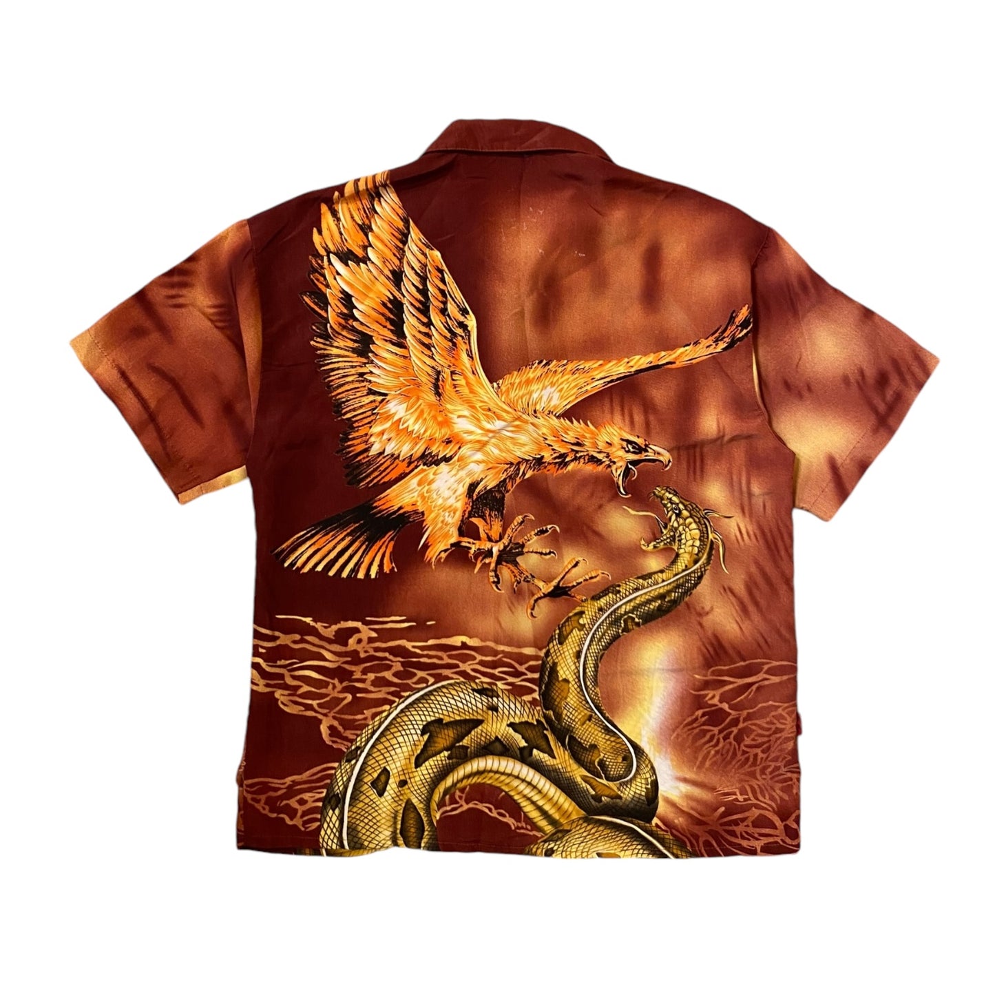 Vintage Red Hawk Vs Snake Graphic Button-up T-Shirt