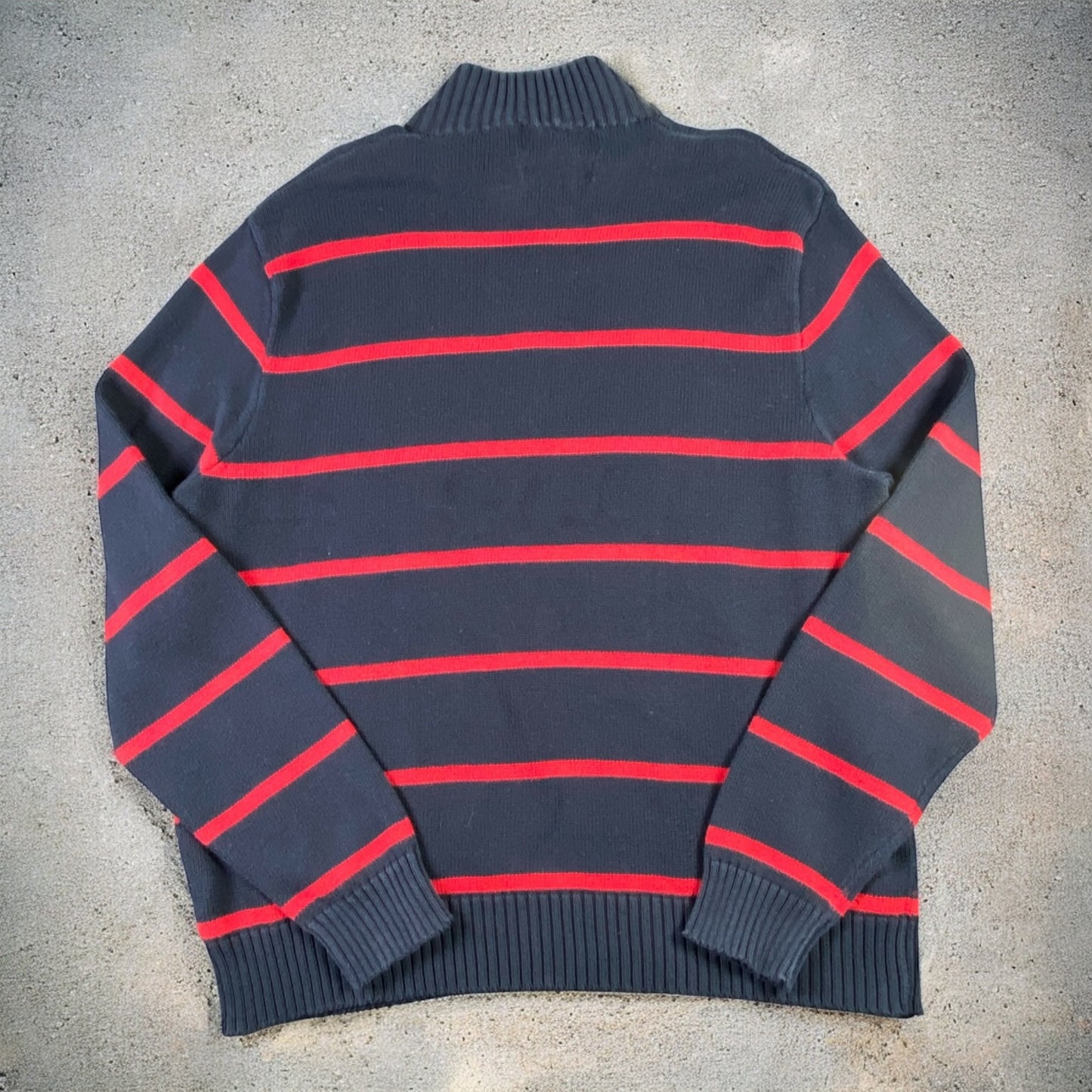 Polo Ralph Lauren Quarter-Zip Navy & Red Striped Red Embroidered Logo Sweater