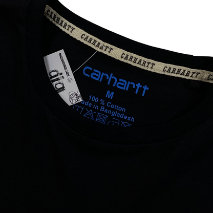 Digg It Thrift & Vintage black Carhartt cotton t-shirt with branded inner neck tape and blue logo print