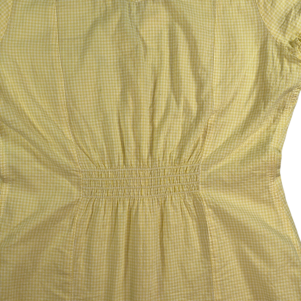 Digg It Thrift & Vintage yellow gingham western shirt with a cinched back waist detail