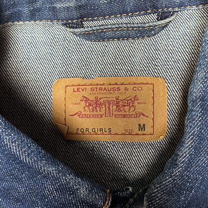 Digg It Thrift & Vintage Levi's For Girls denim jacket interior neck label showing size medium