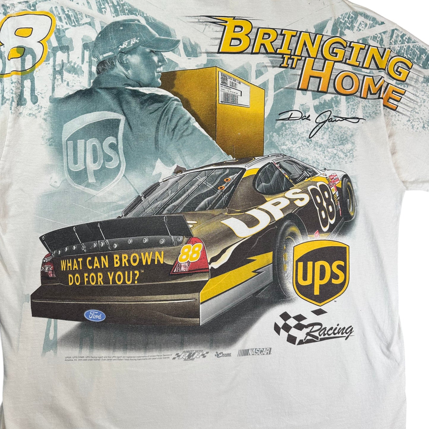 Vintage Dale Jarrett UPS AOP Racing Sports White T-shirt