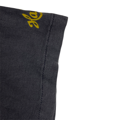Digg It Thrift & Vintage faded black cotton t-shirt fabric detail showing single stitch construction