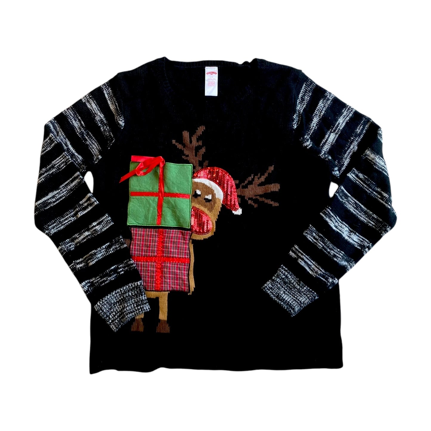 Reindeer Gift Black Christmas Sweater