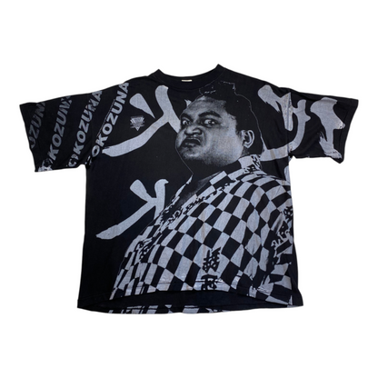 Digg It Thrift & Vintage black vintage WWF Yokozuna all-over graphic t-shirt with checkered pattern