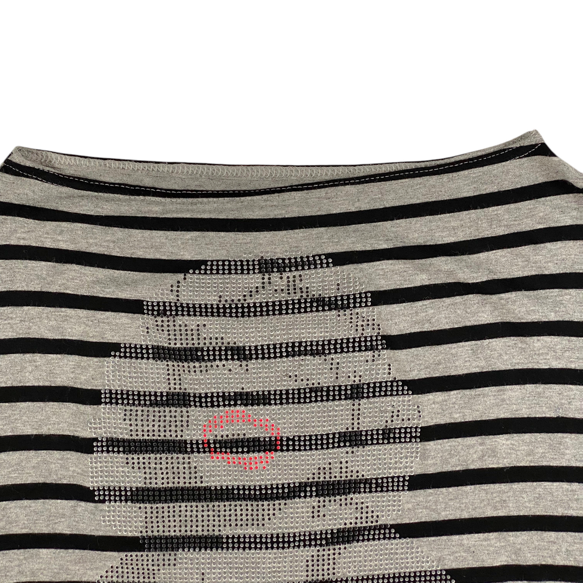 Digg It Thrift & Vintage grey and black striped batwing top featuring a Marilyn Monroe rhinestone graphic