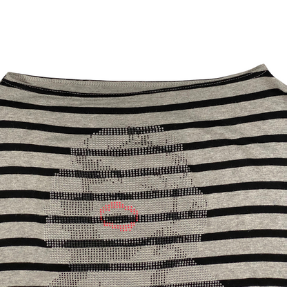 Digg It Thrift & Vintage grey and black striped batwing top featuring a Marilyn Monroe rhinestone graphic