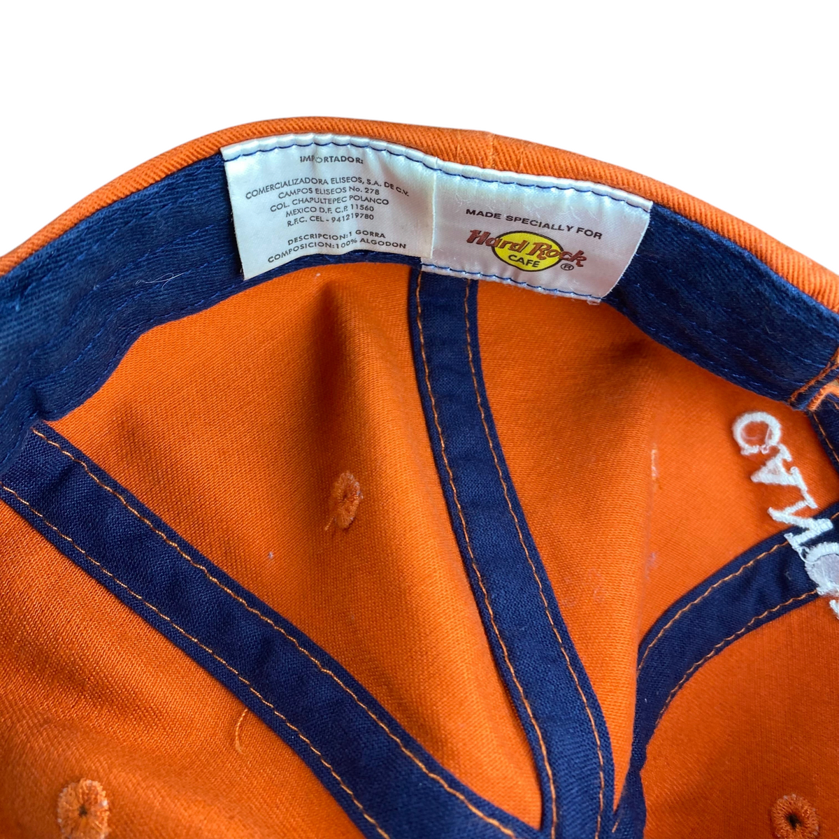 Digg It Thrift & Vintage burnt orange Hard Rock Cafe Cancun baseball cap interior tag detail