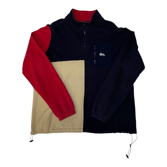 Retro Stüssy Color Block Navy Multi Half-Zip Pullove